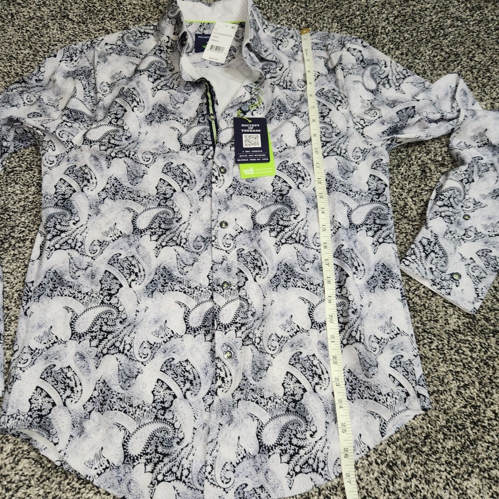 society of threads Paisley Gray Mens Small Regular Fit Stretch Wrinkle Free Nwt - Picture 7 of 9